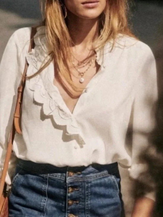 Sezane Chemise Chlo Silk Blouse NWT In Ecru Soft White - Picture 2 of 14